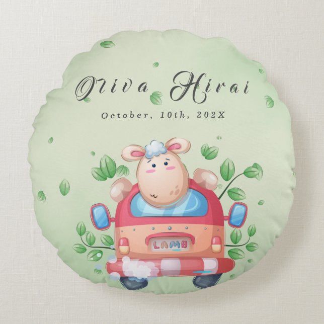 Cute Baby Lamb Baby Shower Round Cushion (Front)