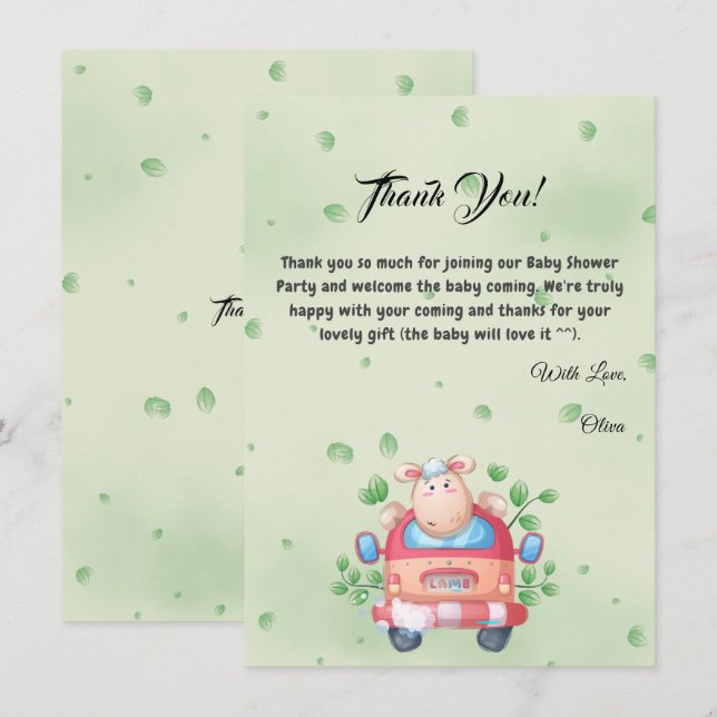 Cute Baby Lamb Baby Shower Thank You Card (Front/Back)