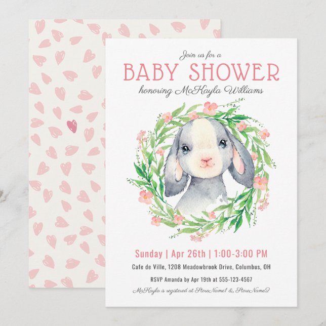 Cute Baby Lamb Girl Baby Shower Invitation (Front/Back)