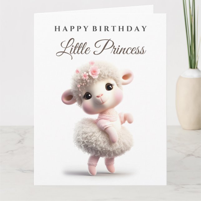 Cute baby lamb in a skirt ,pink dress with flowers card (Front)
