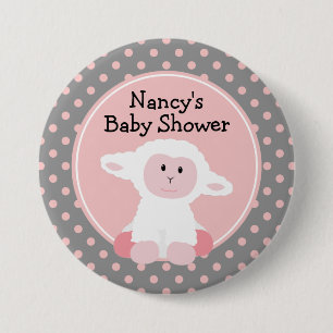 Cute Baby Lamb with Polka Dots Baby Shower 7.5 Cm Round Badge