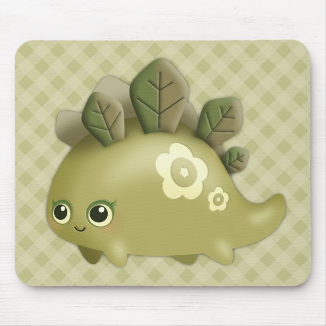 Cute Baby Leafy Dino - kawaii style creature Mouse Mat (Front)