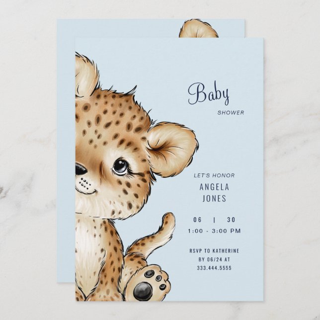 Cute Baby Leopard Baby Shower Invitation (Front/Back)