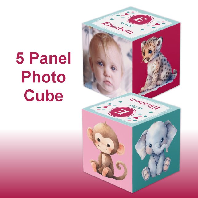 Cute baby leopard photo name for nursery pink cube (Creator Uploaded)