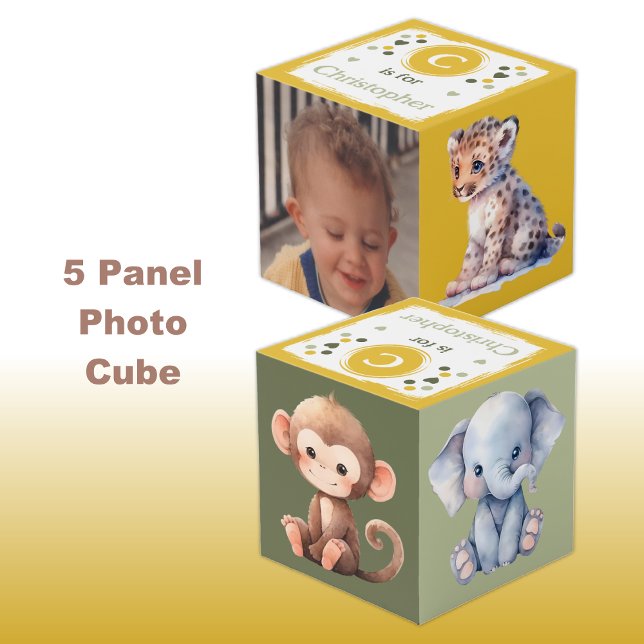 Cute baby leopard photo name for nursery yellow cube (Creator Uploaded)