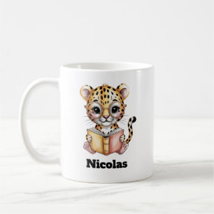 Cute Baby Leopard Reading a Book Custom Coffee Mug