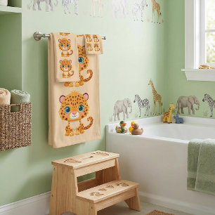 Cute Baby Leopard Safari Animal Kids Bath Towel Set