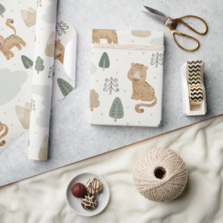 Cute Baby Leopard Safari Jungle Wrapping Paper 