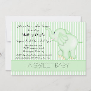 Cute Baby Light Green Elephant Neutral Baby Shower Invitation