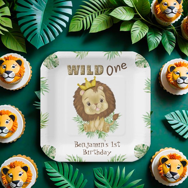 Cute Baby Lion 1st Birthday Theme Watercolor Paper Plate (Creator Uploaded)