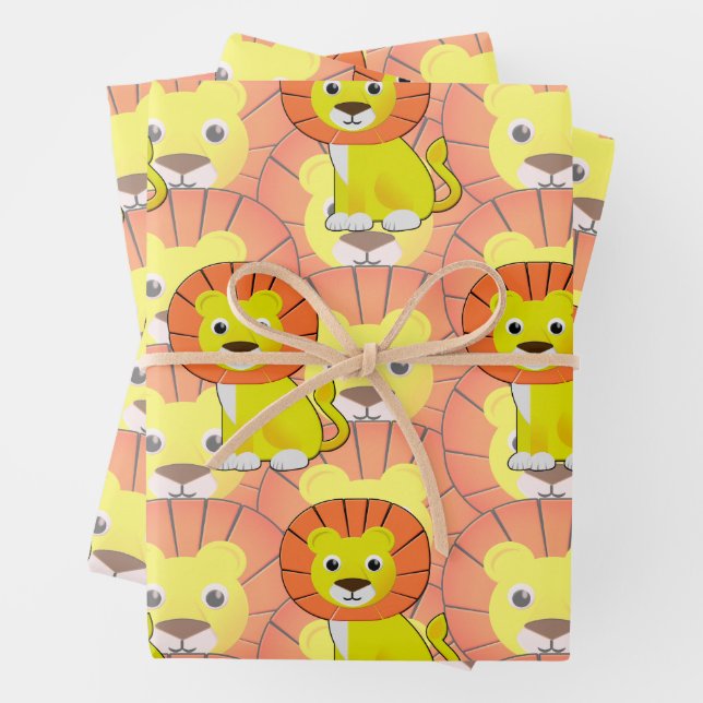 Cute Baby Lion All Over Print Pattern Wrapping Paper Sheet (In situ)