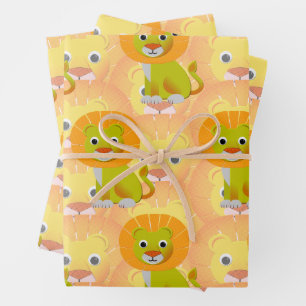 Cute Baby Lion All Over Vintage Print Pattern Wrapping Paper Sheet