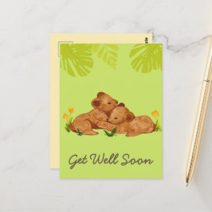 Cute Baby Lion and Encouragement Get Well Green    Postcard