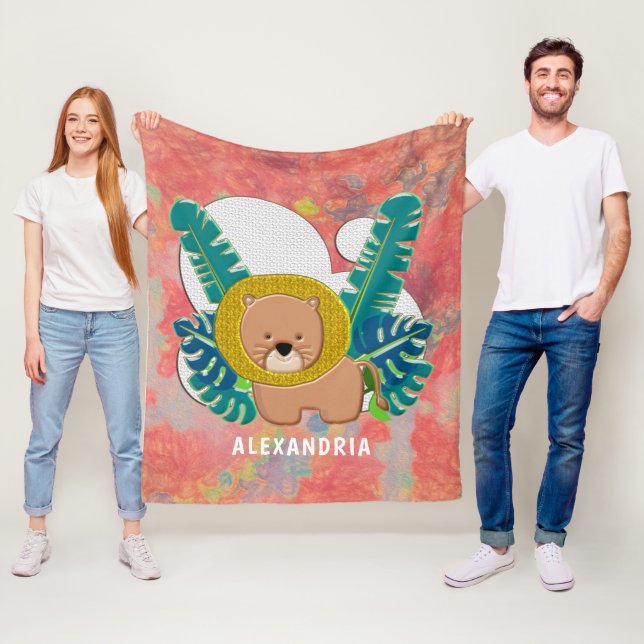 Cute Baby Lion Animal Jungle Watercolor Fleece Blanket (In Situ)