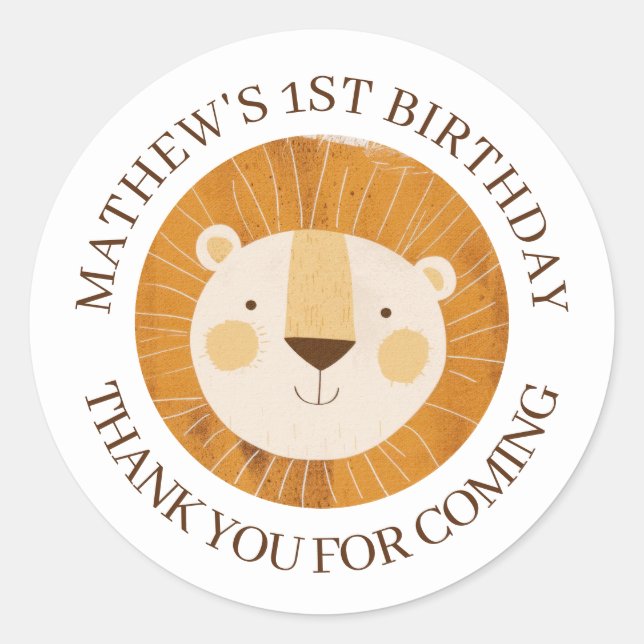 Cute Baby Lion Bitrhday Thank You Classic Round Sticker (Front)