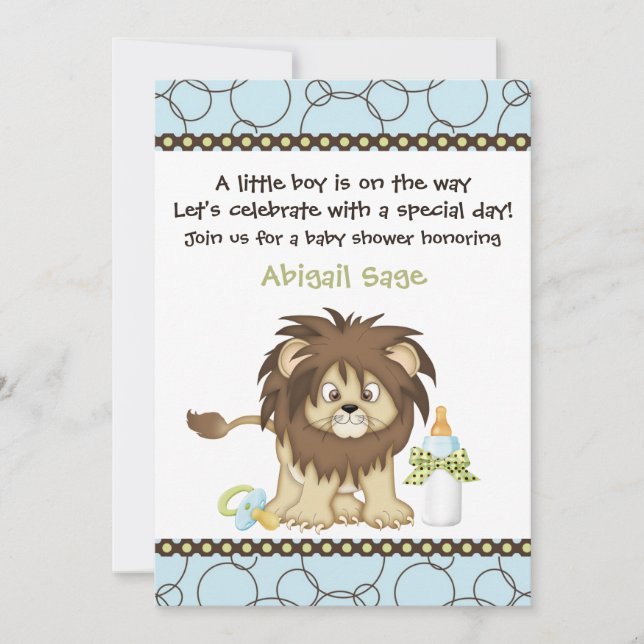 Cute Baby Lion Boys Baby Shower Invitation (Front)