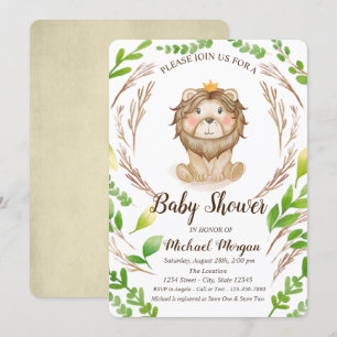 Cute Baby Lion Crown Leaves Invitation