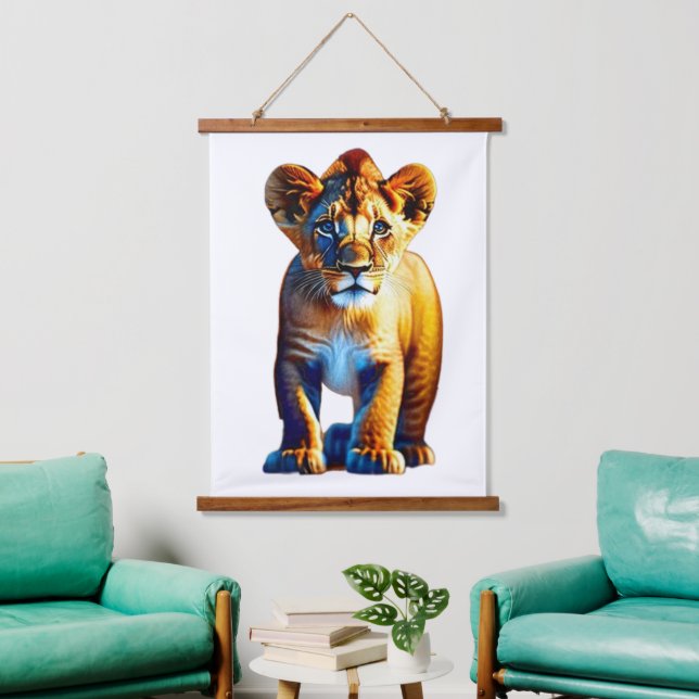 Cute Baby Lion Cub Art for Wildlife Lovers Hanging Tapestry (Living Room)