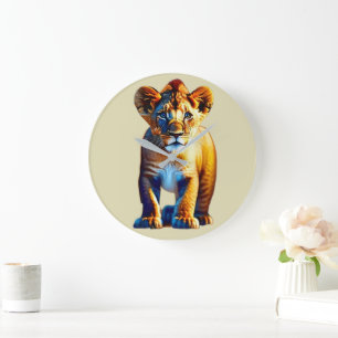 Cute Baby Lion Cub Art for Wildlife Lovers Large Clock