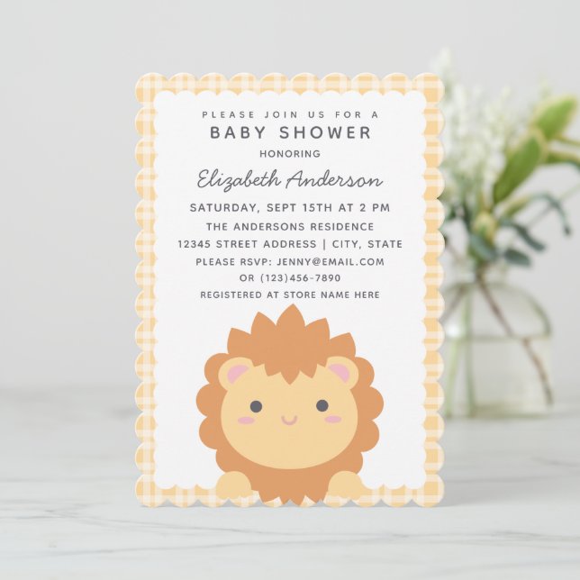 Cute Baby Lion Cub Gender Neutral Baby Shower Invitation (Standing Front)