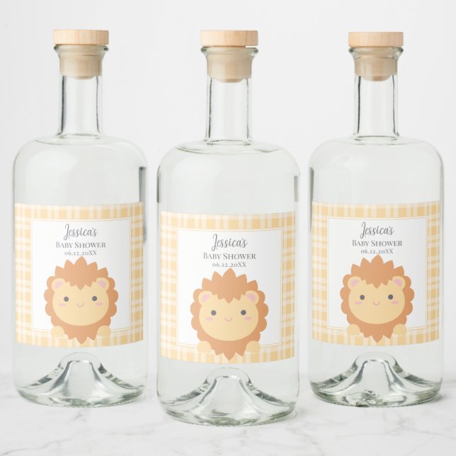 Cute Baby Lion Cub Gender Neutral Baby Shower Liquor Bottle Label (Bottles)