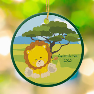 Cute Baby Lion Custom Animal Kids Christmas Ceramic Tree Decoration