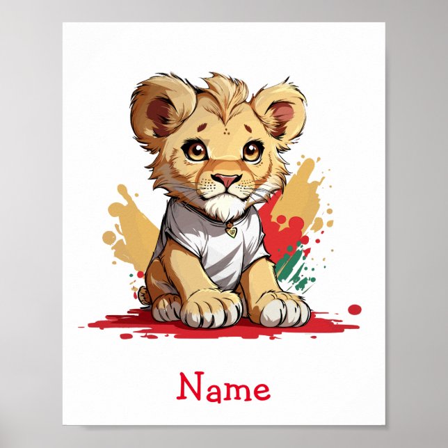 Cute Baby Lion Custom Name Poster (Front)