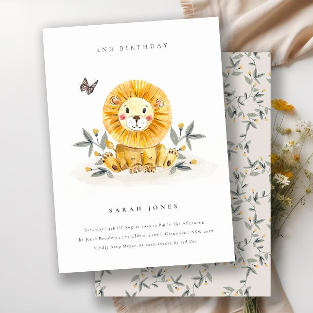 Cute Baby Lion Foliage Any Age Birthday Invite (Creator Uploaded)
