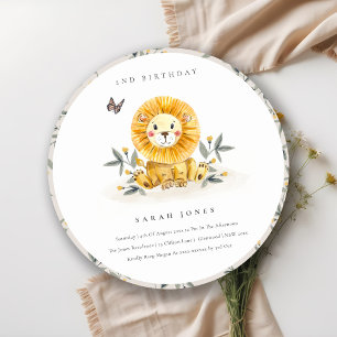 Cute Baby Lion Foliage Any Age Birthday Invite