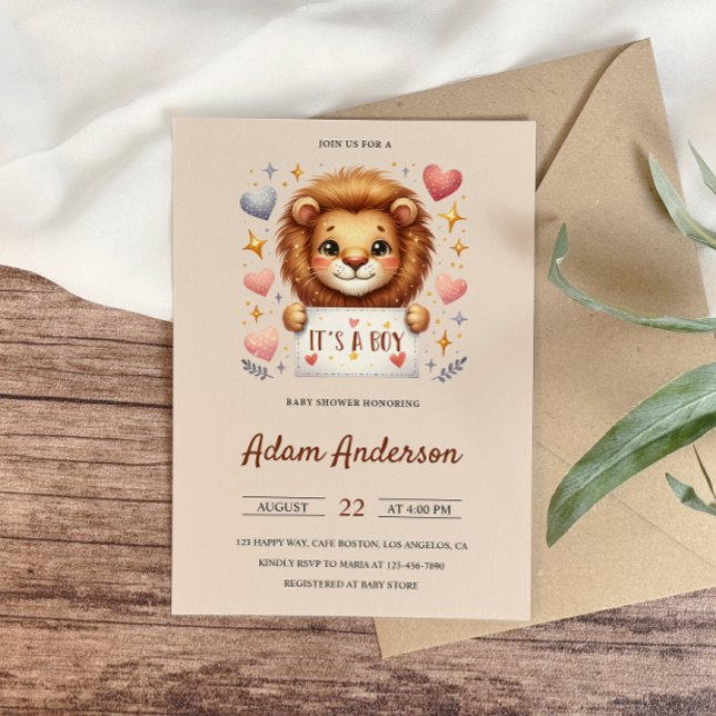  Cute Baby Lion – It’s a Boy Safari Baby Shower Invitation (Creator Uploaded)