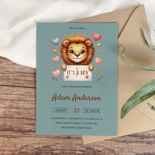  Cute Baby Lion – It’s a Boy Safari Baby Shower Invitation (Creator Uploaded)