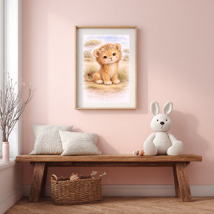 Cute Baby Lion Nursery Room Kids Poster