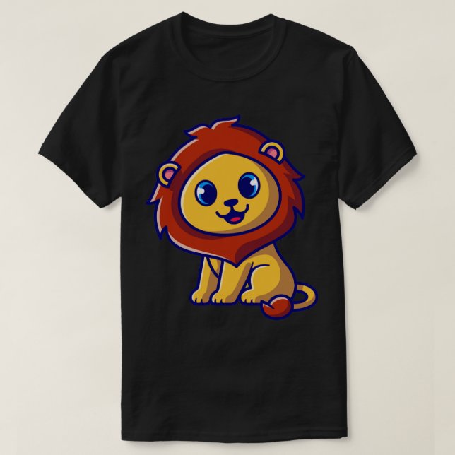 Cute Baby Lion Sitting Cartoon T-Shirt (Design Front)