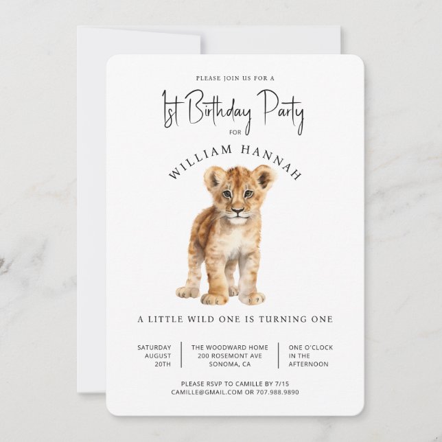 Cute Baby Lion Wild One 1st birthday Party Invitation (Front)