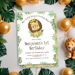 Cute Baby Lion Wild One Watercolor 1st Birthday Invitation