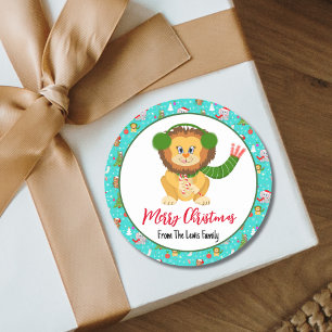 Cute Baby Lion With Zoo Merry Cobalt Teal  Classic Round Sticker