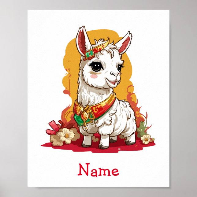 Cute Baby Llama Custom Name Poster (Front)