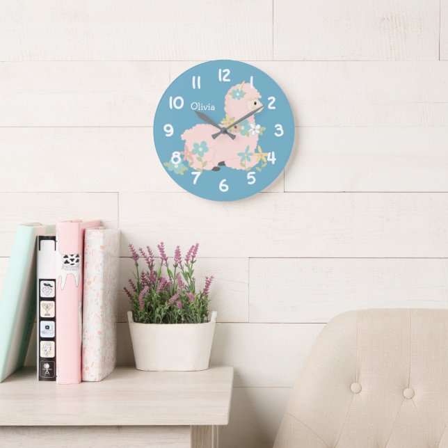Cute Baby Llama Nursery Large Clock (Reading Room)