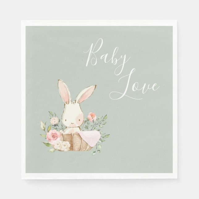 Cute Baby Love Bunny Rabbit Baby Shower Napkin (Front)