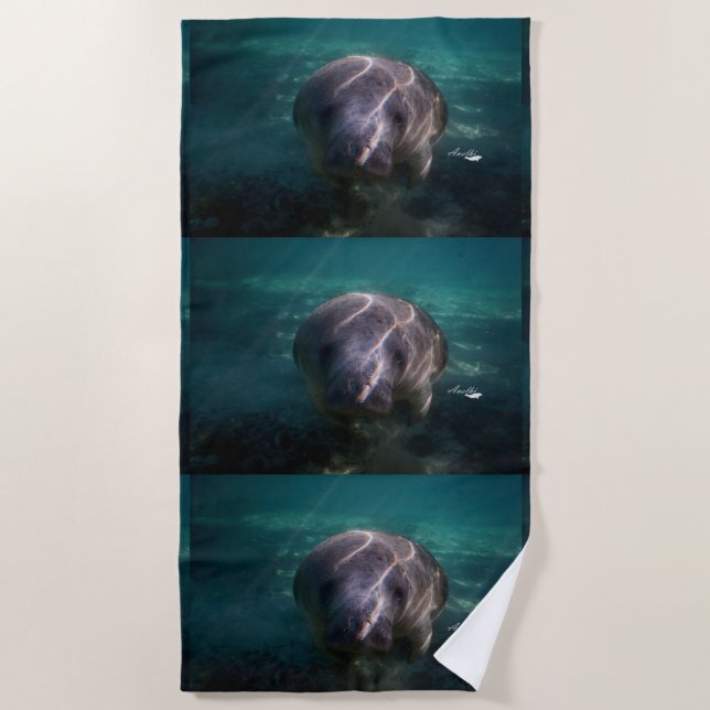 Cute baby manatee beach towel (Front)