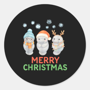 Cute Baby Manatee Santa Reindeer Christmas Manatee Classic Round Sticker