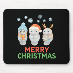 Cute Baby Manatee Santa Reindeer Christmas Manatee Mouse Mat