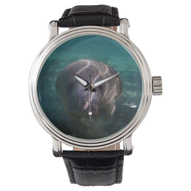 Cute baby manatee watches for men, women and kids (Front)