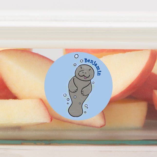 Cute baby manatee with bubbles illustration (Affixed)