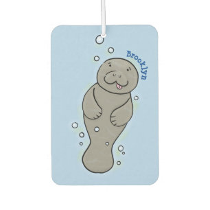 Cute baby manatee with bubbles illustration car air freshener