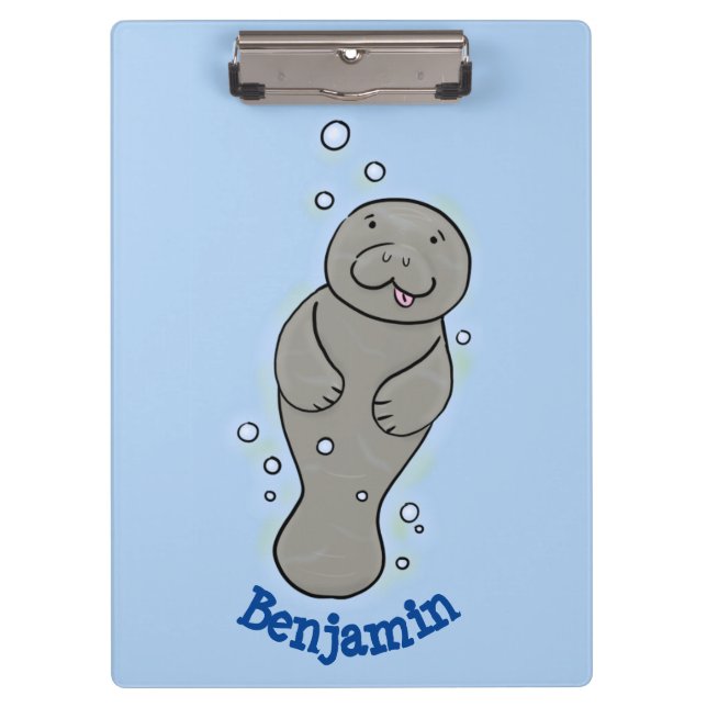Cute baby manatee with bubbles illustration clipboard (Front)