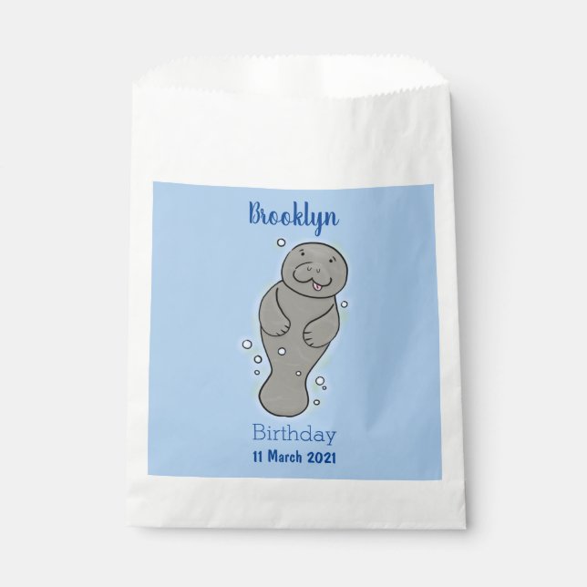 Cute baby manatee with bubbles illustration favour bags (Front)