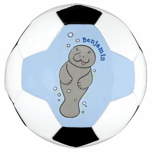 Cute baby manatee with bubbles illustration football