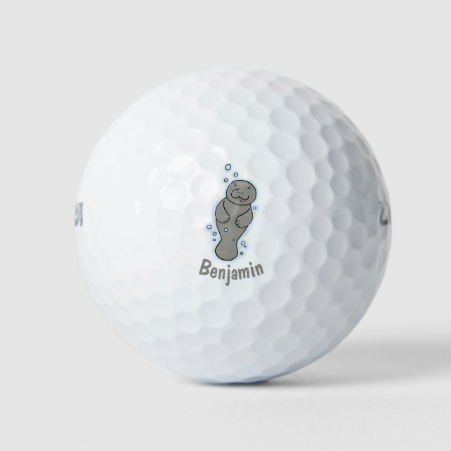 Cute baby manatee with bubbles illustration golf balls (Front)
