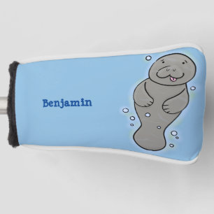 Cute baby manatee with bubbles illustration golf head cover